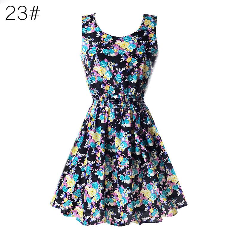 Fashion Women Sexy Chiffon Beach Dress Sleeveless Summer Sundress Floral Tank Dresses 20 Colors
