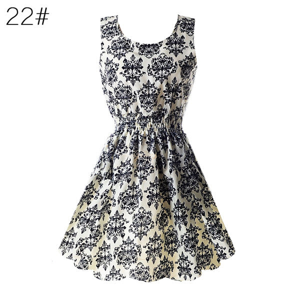 Fashion Women Sexy Chiffon Beach Dress Sleeveless Summer Sundress Floral Tank Dresses 20 Colors