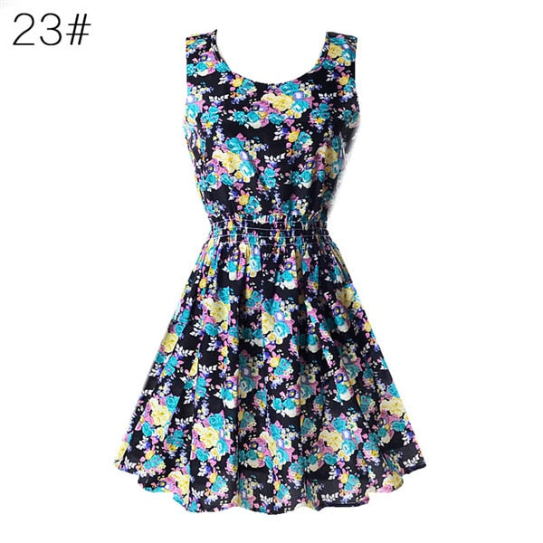 Fashion Women Sexy Chiffon Beach Dress Sleeveless Summer Sundress Floral Tank Dresses 20 Colors