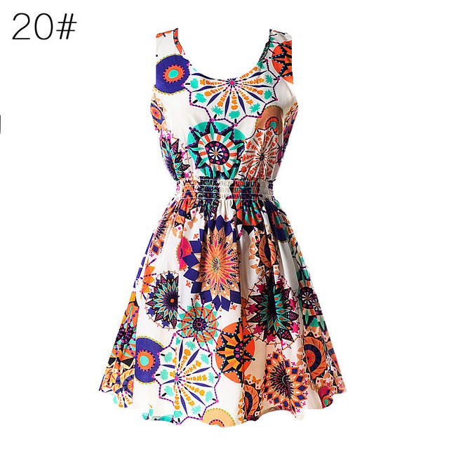 Fashion Women Sexy Chiffon Beach Dress Sleeveless Summer Sundress Floral Tank Dresses 20 Colors