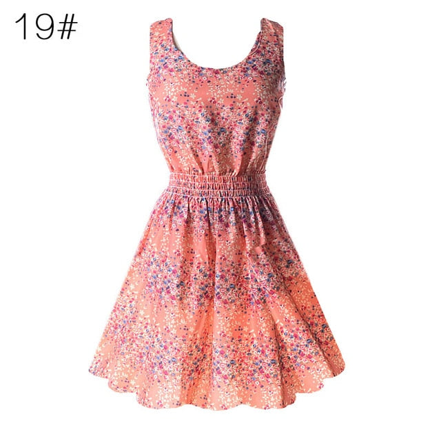 Fashion Women Sexy Chiffon Beach Dress Sleeveless Summer Sundress Floral Tank Dresses 20 Colors