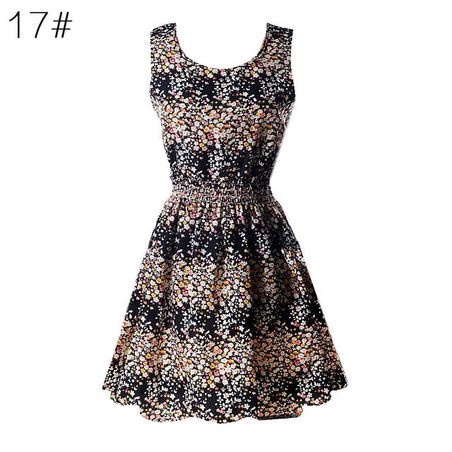 Fashion Women Sexy Chiffon Beach Dress Sleeveless Summer Sundress Floral Tank Dresses 20 Colors