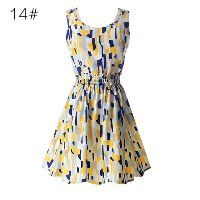 Fashion Women Sexy Chiffon Beach Dress Sleeveless Summer Sundress Floral Tank Dresses 20 Colors
