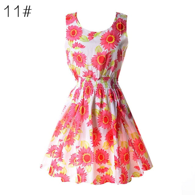 Fashion Women Sexy Chiffon Beach Dress Sleeveless Summer Sundress Floral Tank Dresses 20 Colors
