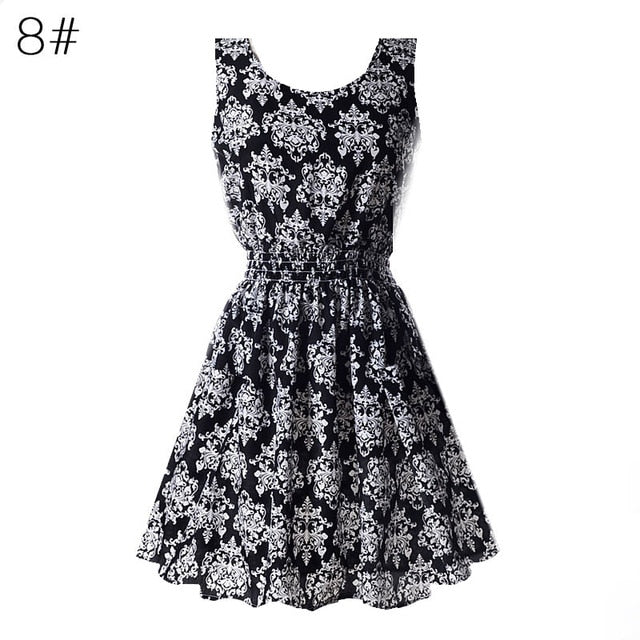 Fashion Women Sexy Chiffon Beach Dress Sleeveless Summer Sundress Floral Tank Dresses 20 Colors