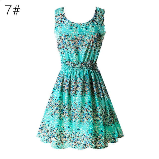 Fashion Women Sexy Chiffon Beach Dress Sleeveless Summer Sundress Floral Tank Dresses 20 Colors