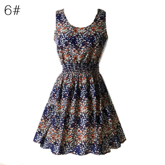 Fashion Women Sexy Chiffon Beach Dress Sleeveless Summer Sundress Floral Tank Dresses 20 Colors