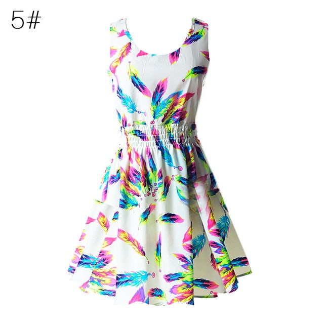 Fashion Women Sexy Chiffon Beach Dress Sleeveless Summer Sundress Floral Tank Dresses 20 Colors