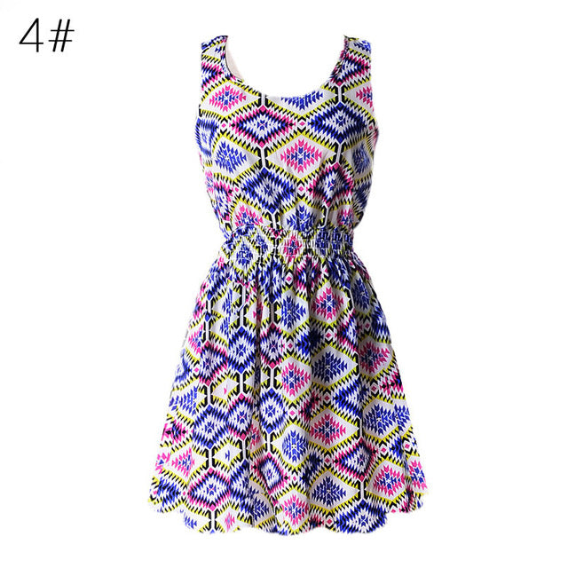 Fashion Women Sexy Chiffon Beach Dress Sleeveless Summer Sundress Floral Tank Dresses 20 Colors
