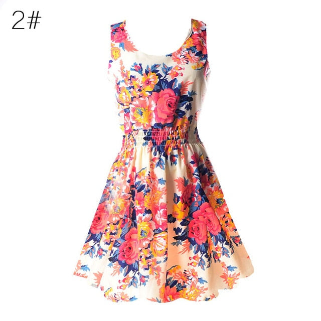 Fashion Women Sexy Chiffon Beach Dress Sleeveless Summer Sundress Floral Tank Dresses 20 Colors